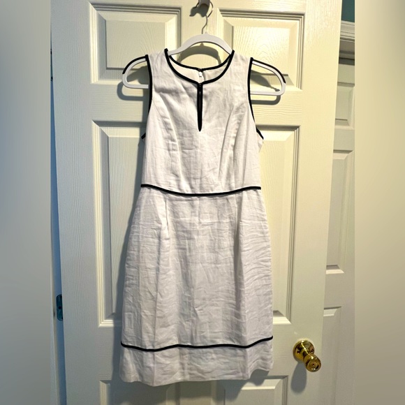 J. Crew Dresses J Crew Linen Dress White With Navy Piping Size 2